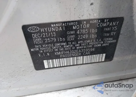 2014 Hyundai Azera Limited from USA, damaged, VIN KMHFH4JG2EA359594